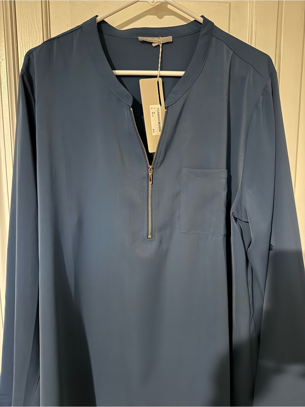 Fornex Deep Teal 3/4 Zip-Front Blouse Shirt. Dress up or down. NEW WITH TAGS. - Picture 7 of 9
